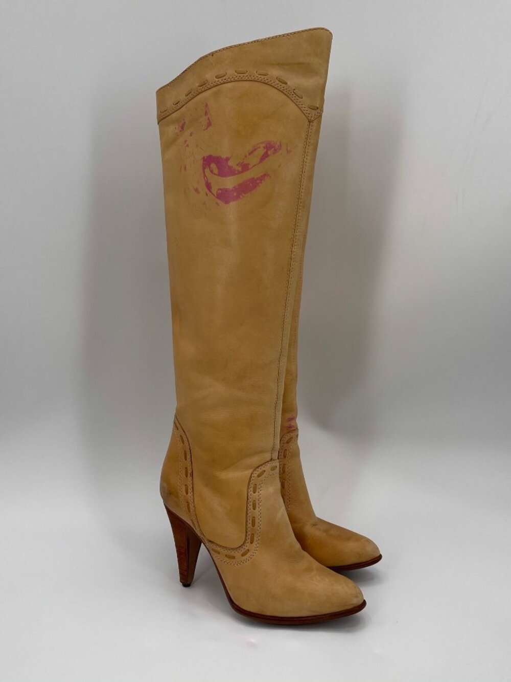 Vintage 70s The Wild Pair Leather Knee High Heeled Boots Western Cowgirl 6.5